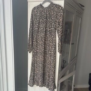 J. Crew Leopard Print Long Sleeve Midi Dress in Brown and Black
